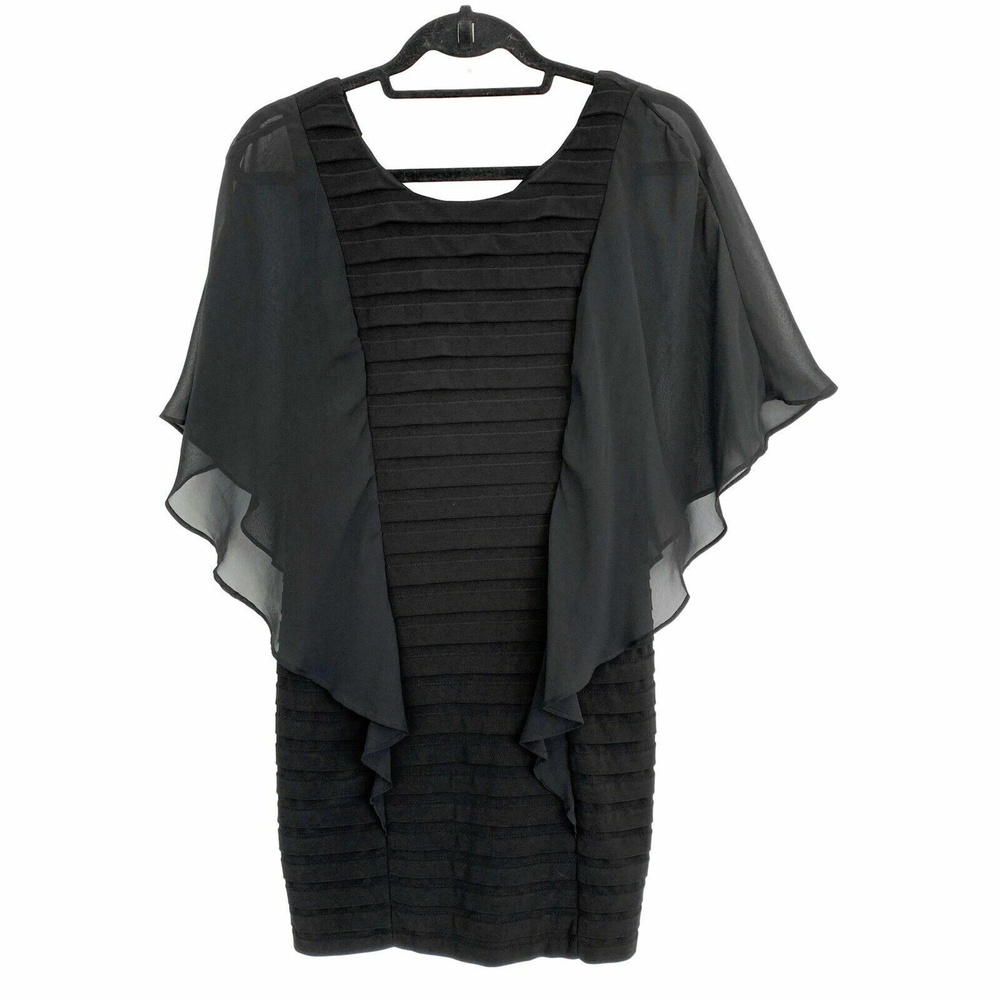 Adrianna Papell Womens Dress Mini Bodycon Black Short Flutter Sleeve Solid 6